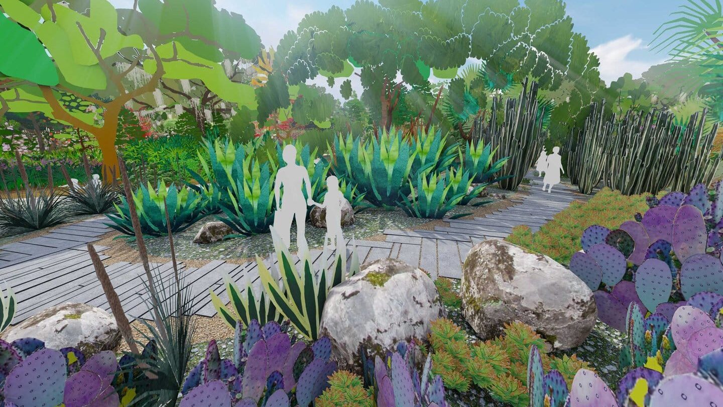 The Global Collection Garden—with three acres of themed tropical, subtropical, and arid zones—demonstrates a wide variety of diverse and beautiful plants from around the world that flourish in Houston’s climate